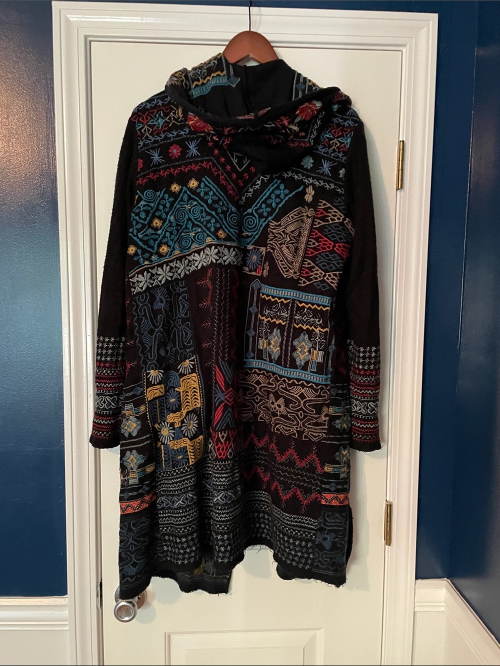 Johnny Was Black Multi-Color Embroidered Hooded Cardigan - Picture 6 of 10